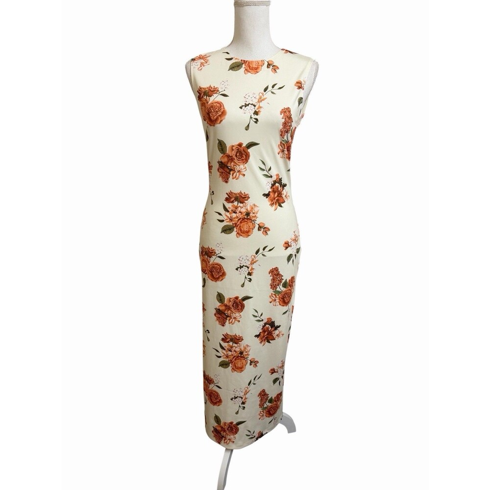 NWT WeWoreWhat Women's M Muscle Tank Neutral Floral MIDI Dress Ivory Multi $89